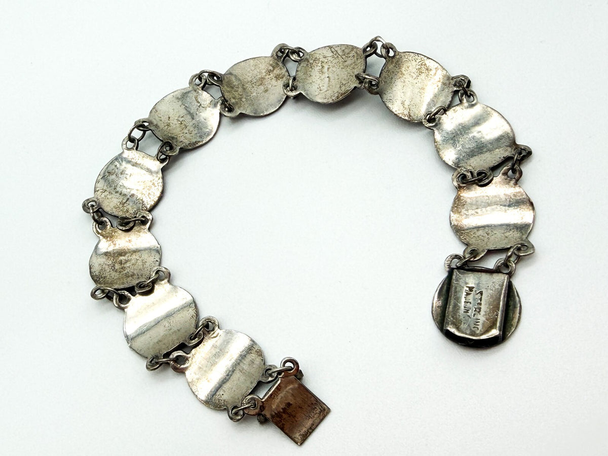 Vintage Siam Sterling Silver Niello Bracelet Thai Dancer Panels 7.5”