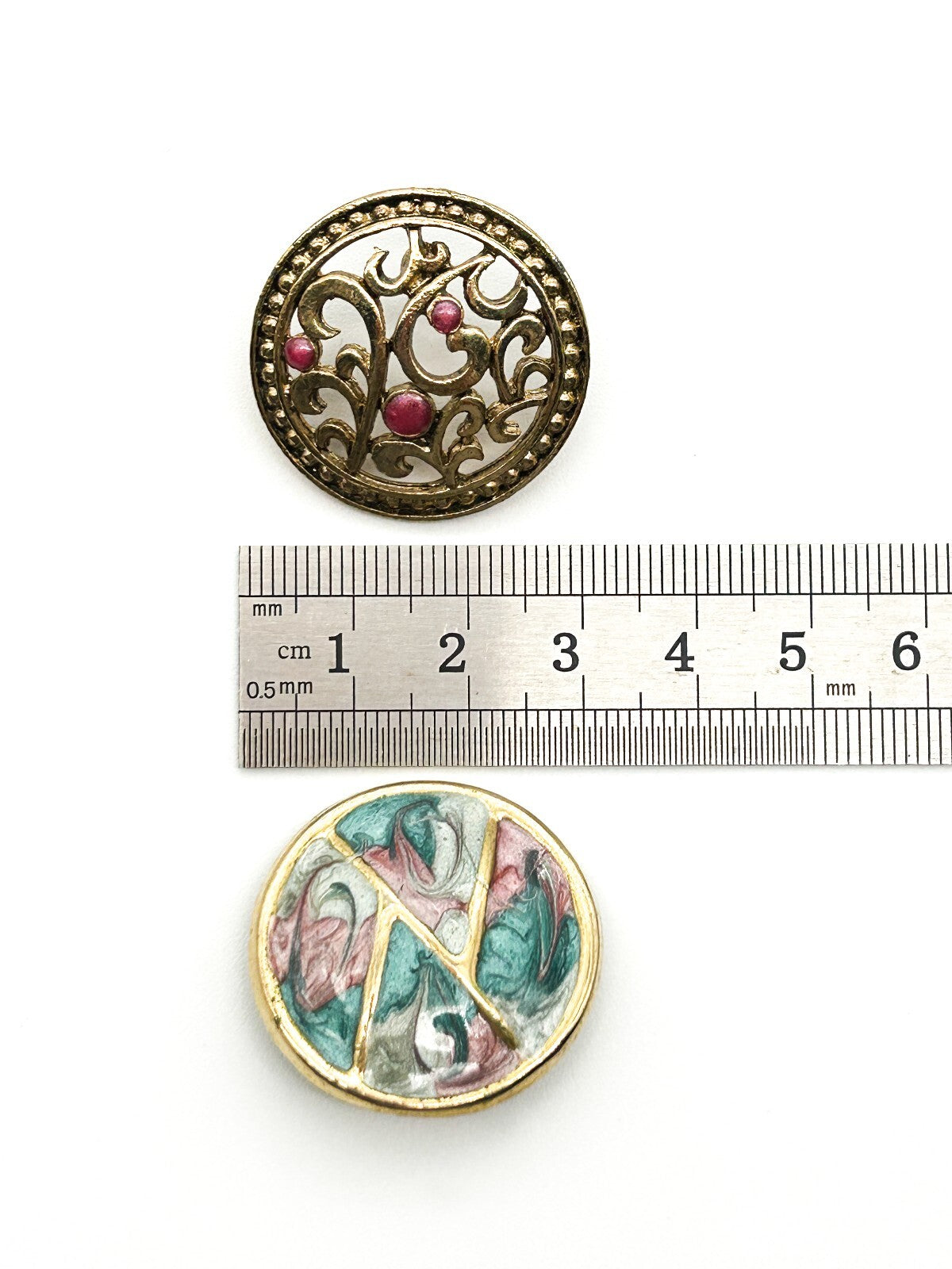 Vintage Gold Tone Filigree Stud Earrings & Pastel Enamel Clip On Earrings Pair