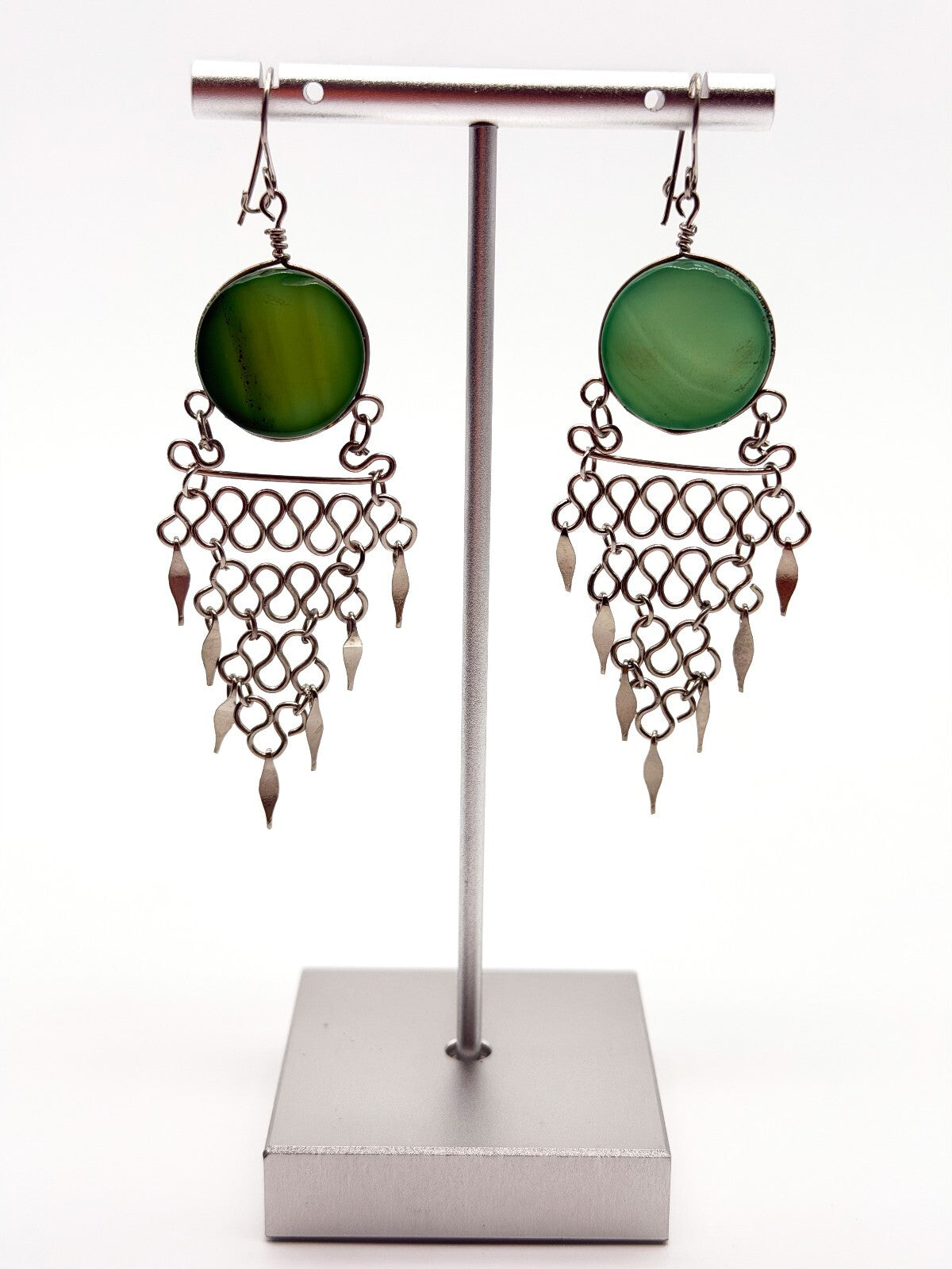 Peruvian Alpaca Silver Green Agate Necklace Earrings Set Malachite Bib Statement