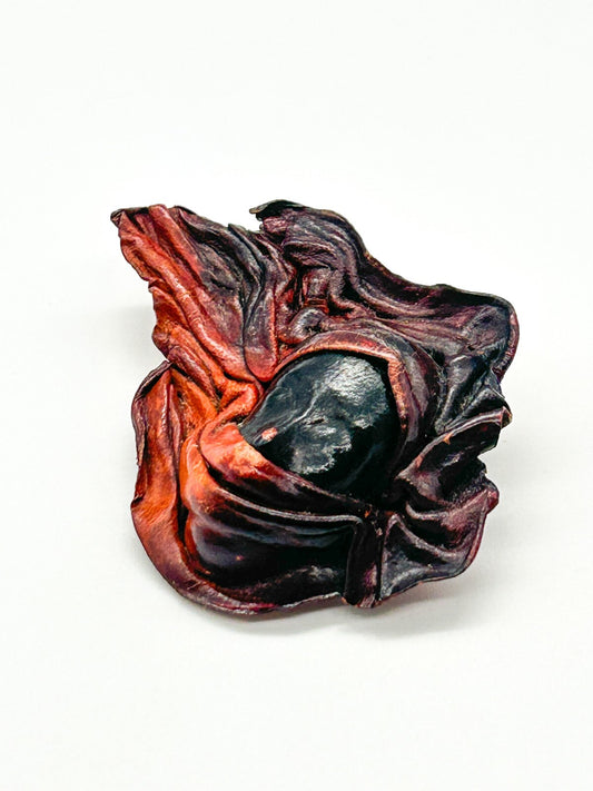 Vintage Hand Moulded Leather Veiled Face Brooch Artisan Sculpted Figural Pin