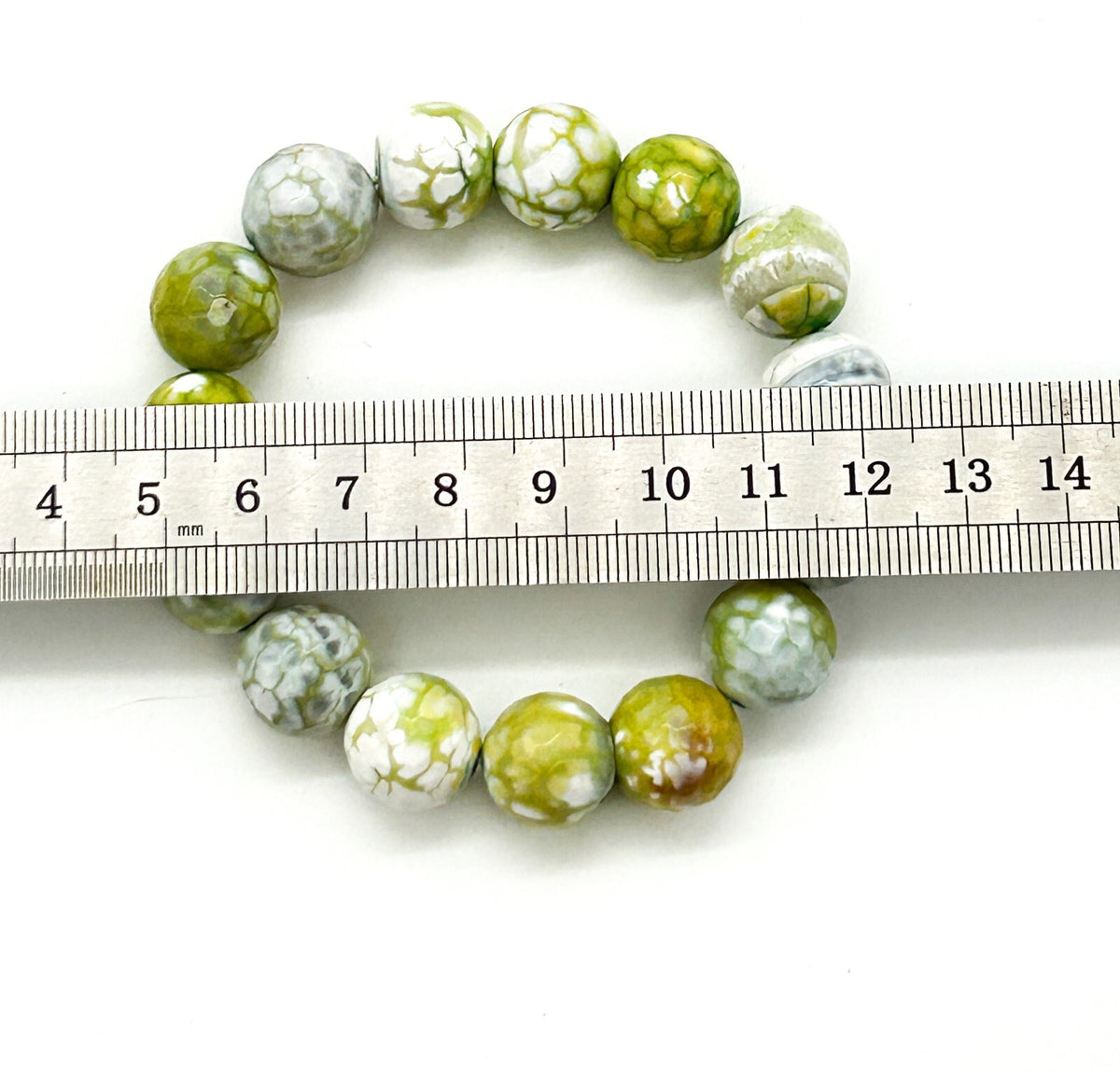 Lime Green White Crackle Agate Stretch Bracelet Faceted Gemstone Bead Summer