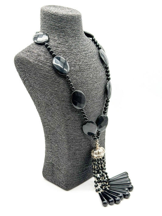 Signed Dominique Denaive Paris Chandelier Necklace Black Acrylic Vintage