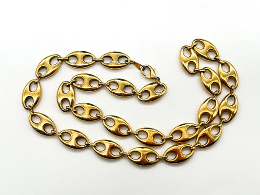 Vintage Gold Tone Puffed Anchor Mariner Link Chain Necklace 18.5” Retro