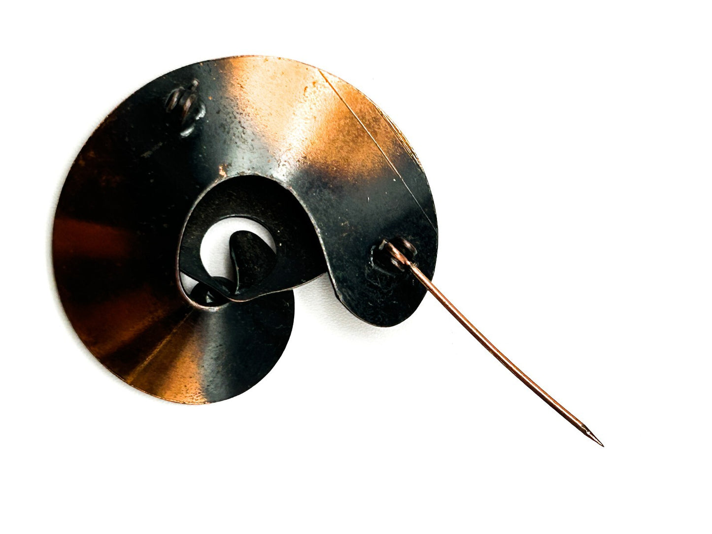 Vintage Modernist Copper Swirl Brooch Mid Century Abstract Spiral Pin Statement