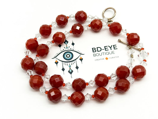Carnelian Necklace & Earrings Set Faceted Gemstone Crystal Toggle Clasp