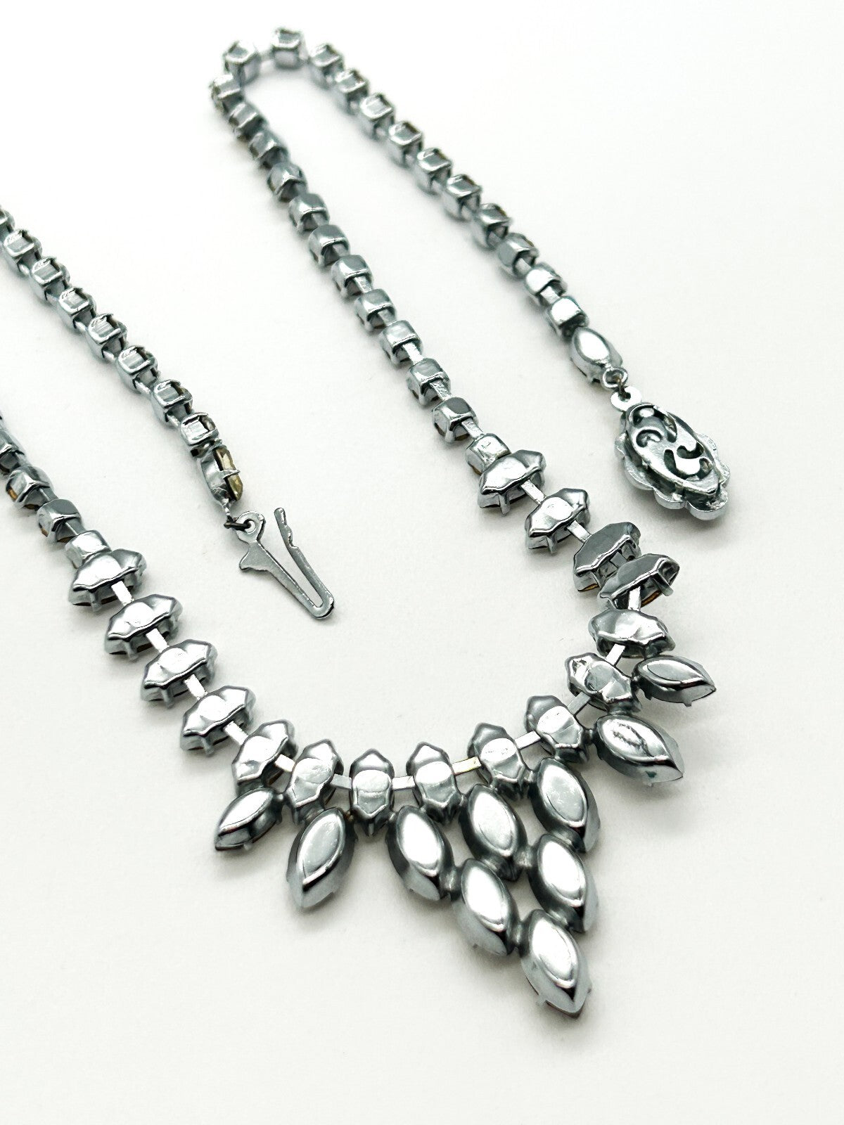 Vintage Clear Marquise Rhinestone Statement Necklace Silver Tone Bridal Wedding