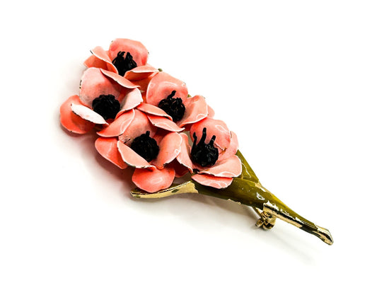 Signed Weiss Vintage Flower Brooch Pink Enamel Floral Gold Tone 7cm