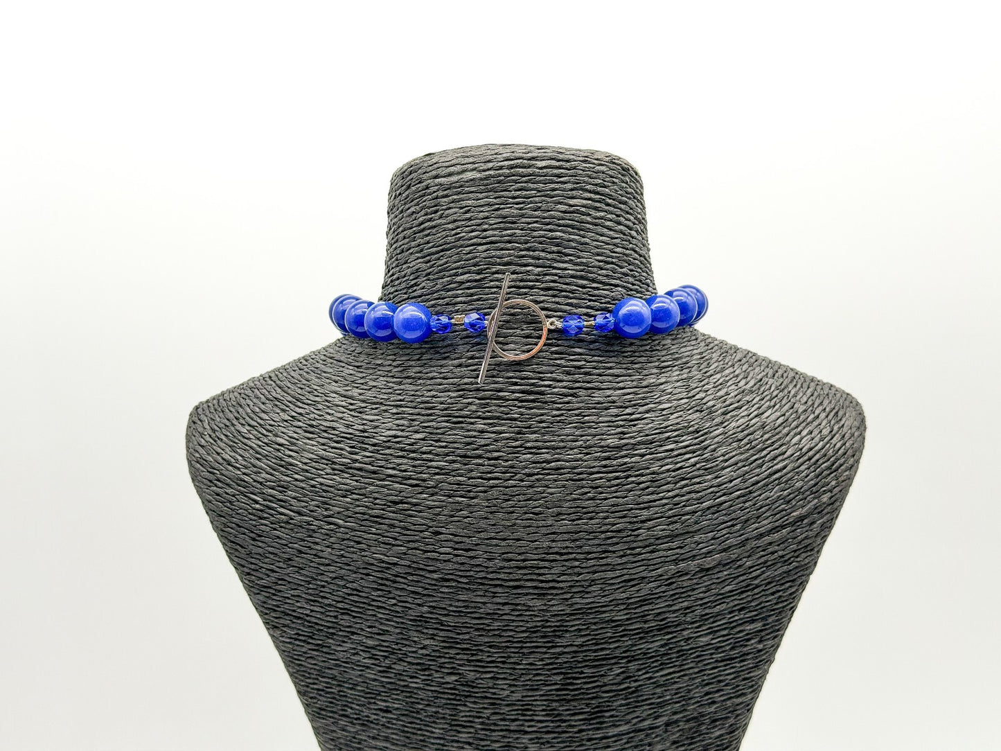 Cobalt Blue Agate Necklace Art Glass Swirl Spiral Pendant Statement Murano-style