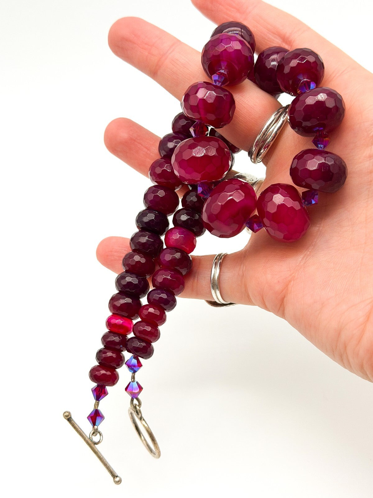 Chunky Ruby Red Quartz Necklace Faceted Magenta Gemstone Statement Toggle Clasp
