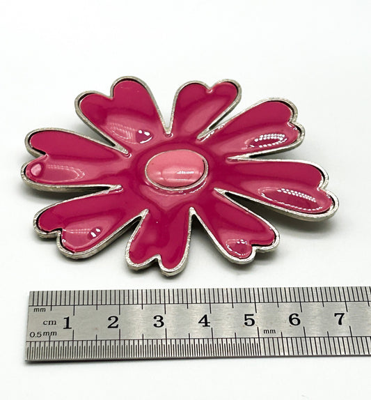Vintage 90s Y2K Pink Enamel Flower Brooch Large Statement Daisy Pin