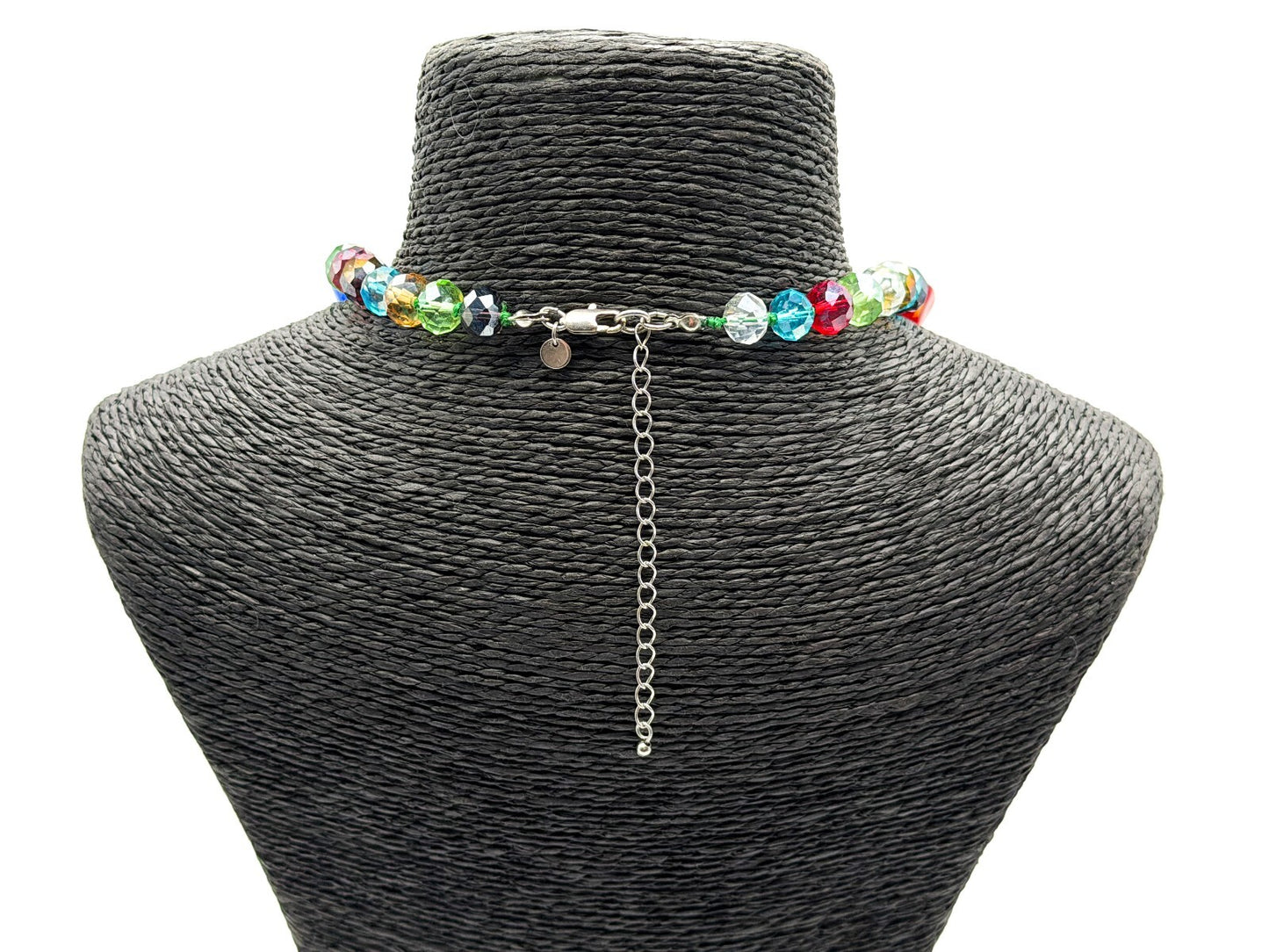 M&S Millefiori Art Glass Necklace Hand Knotted Faceted Glass Floral Beads 17”