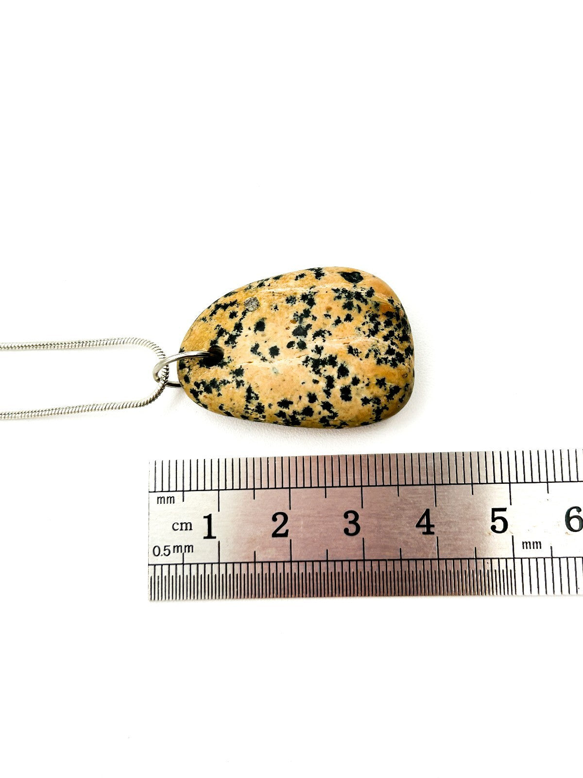 Dalmatian Jasper Pendant Necklace Natural Gemstone Silver Tone Snake Chain