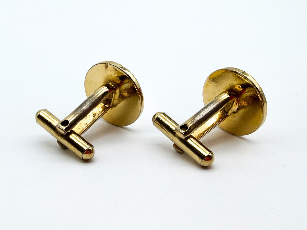 Vintage Gold Tone Engine Turned Cufflinks Diamond Cut Sunburst Round