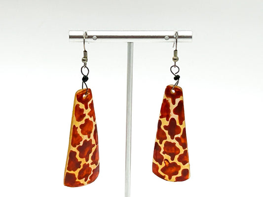 Vintage Hand Painted Organic Material Giraffe Print Drop Earrings Safari Boho