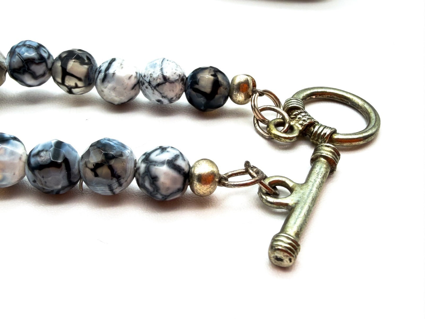 Chunky Gemstone Necklace Agate Jasper Quartz Dzi 9-eye Beads Toggle 22”