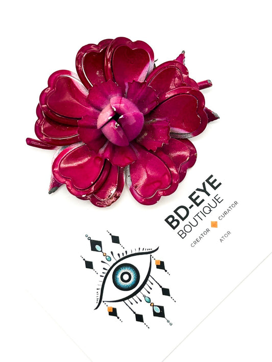 Vintage Style Hot Fuchsia Pink Flower Brooch Layered Enamel Statement Pin