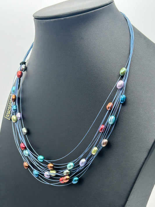 Honora Freshwater Pearl Necklace Floating Multi Strand 925 Silver Signed NWT