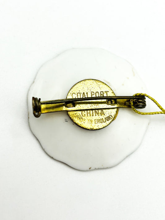 Vintage Coalport Fine Bone China Floral Plate Brooch Miniature Gold Tone England