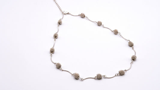Coiled Bead Tube Chain Necklace | Silver Tone, 56 cm