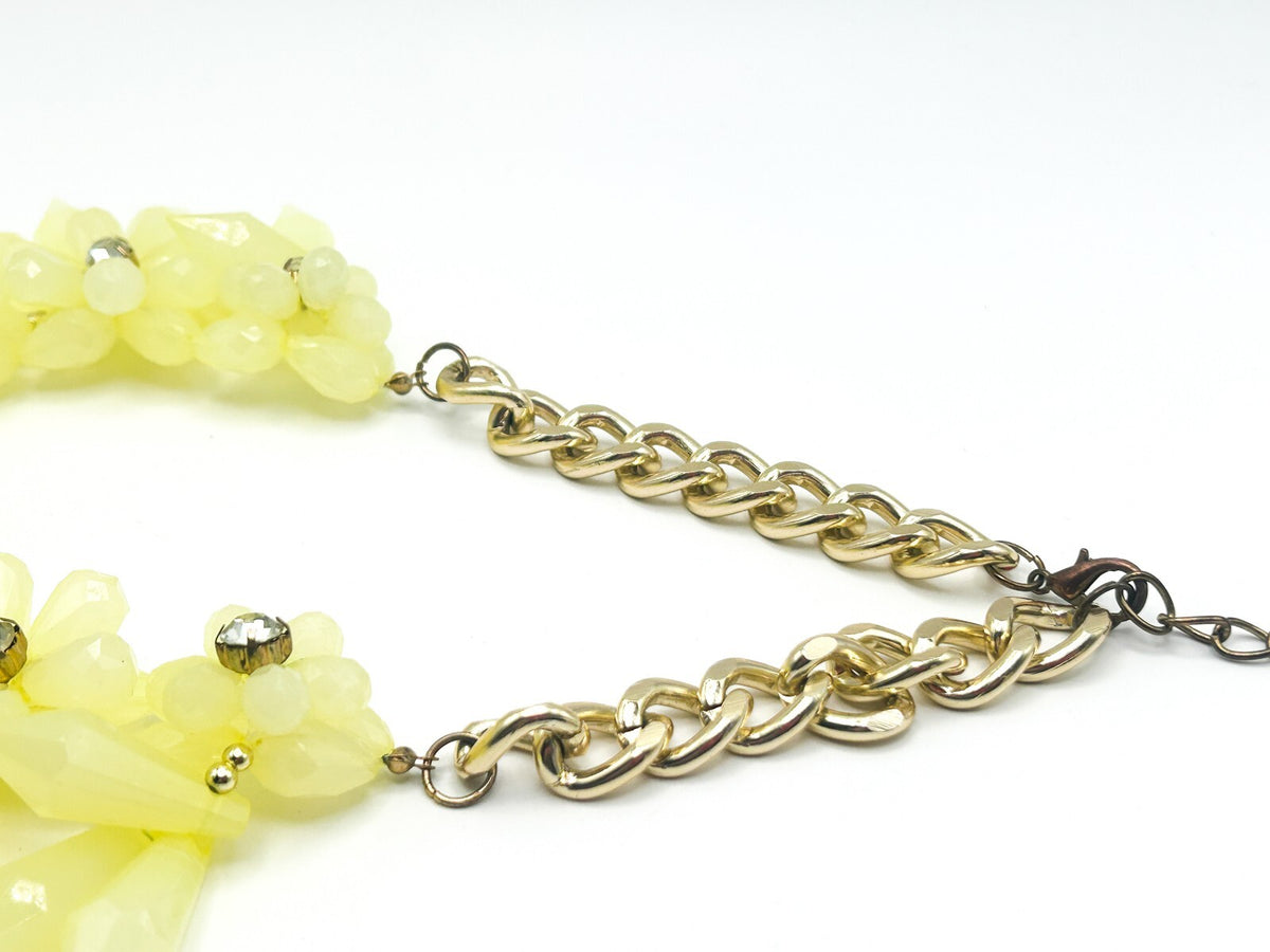 Yellow Faceted Teardrop & Rhinestone Flower Statement Necklace – 19”