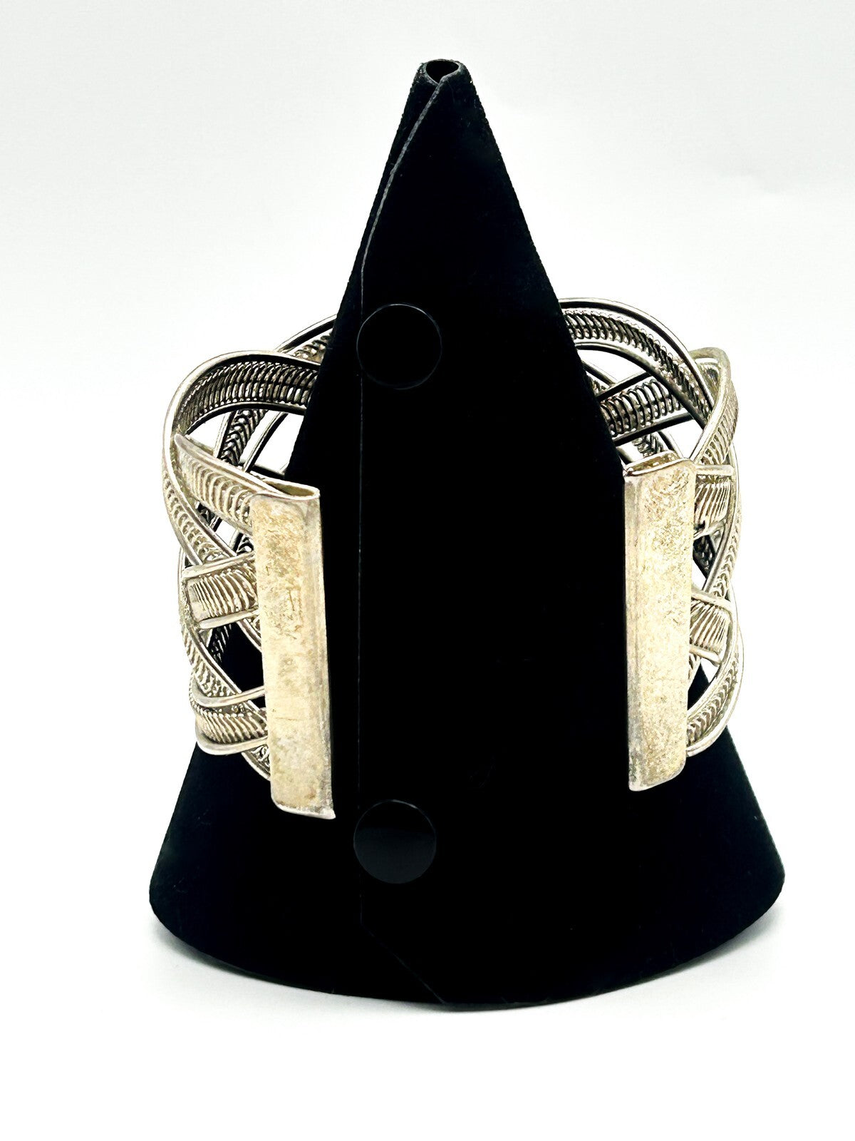 Chunky Woven Silver Cuff Bracelet Statement Braided Adjustable Bangle