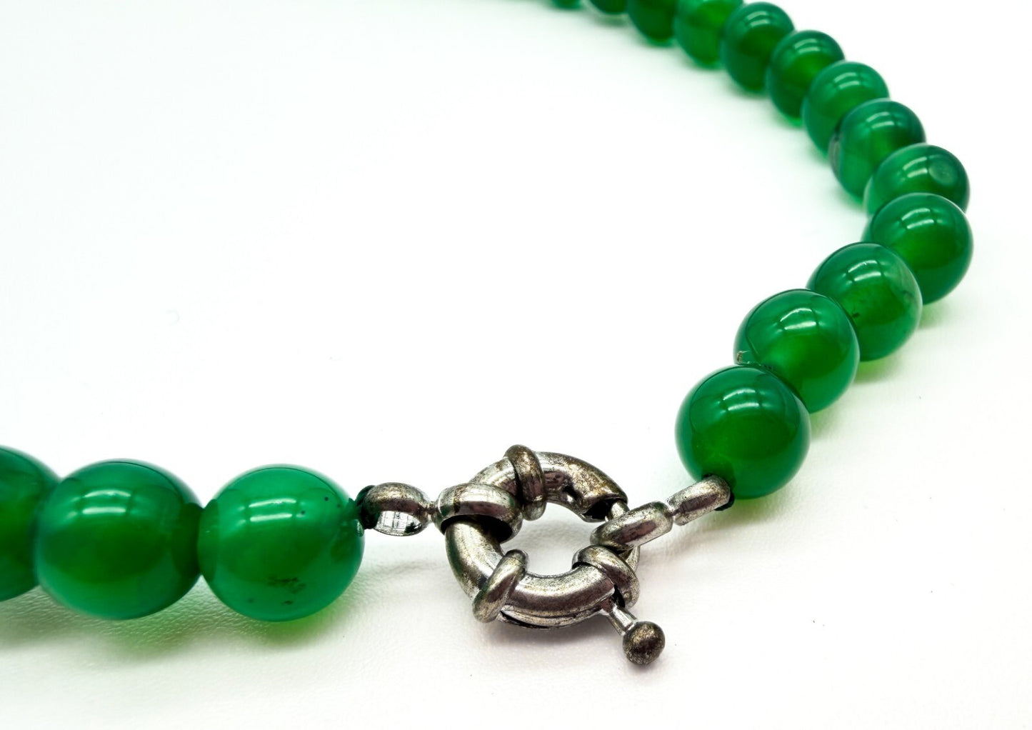Vintage Emerald Green Gemstone Bead Necklace Graduated 18.5” READ