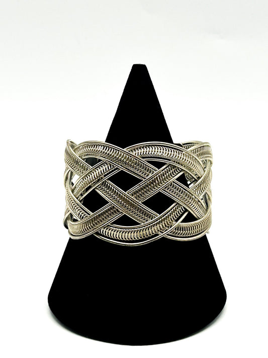 Chunky Woven Silver Cuff Bracelet Statement Braided Adjustable Bangle