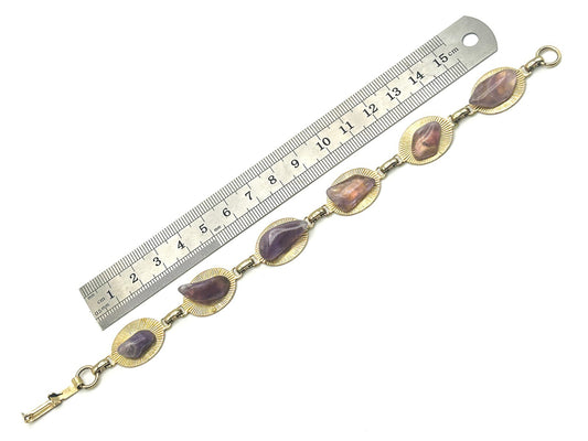 Vintage Gold Tone & Amethyst Nugget Link Bracelet – 8”
