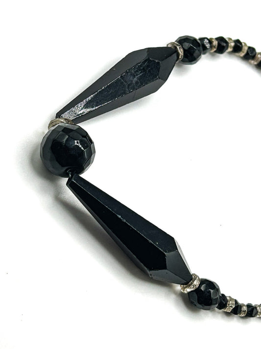 Vintage Faceted Black Mineral Composite Jet Style Necklace – 22in / 42g