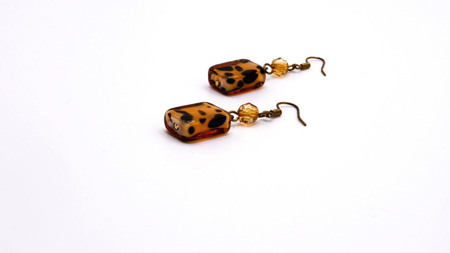 Shell-Glass Bead Necklace & Earring Set | Tortoiseshell Effect | Brass Tone