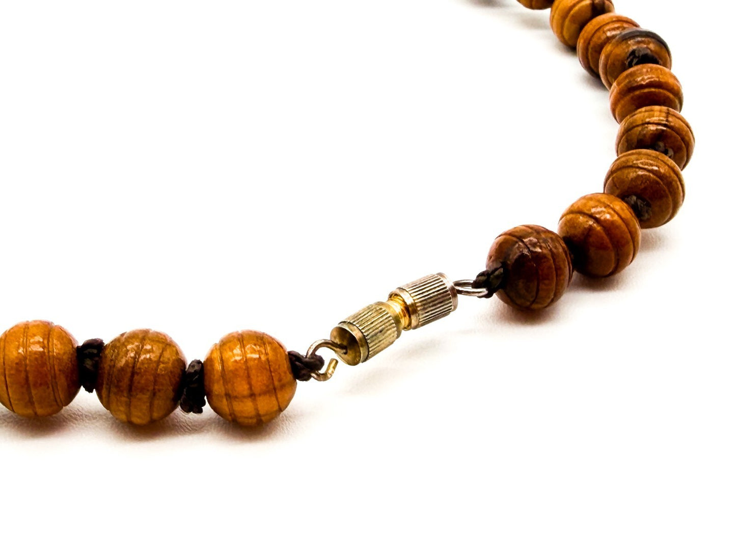 Vintage Faux Wood Acrylic Beaded Necklace Hand Knotted Boho Retro Jewellery