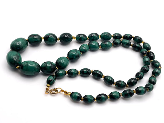 Vintage Faux Malachite Effect Graduated Green Bead Necklace