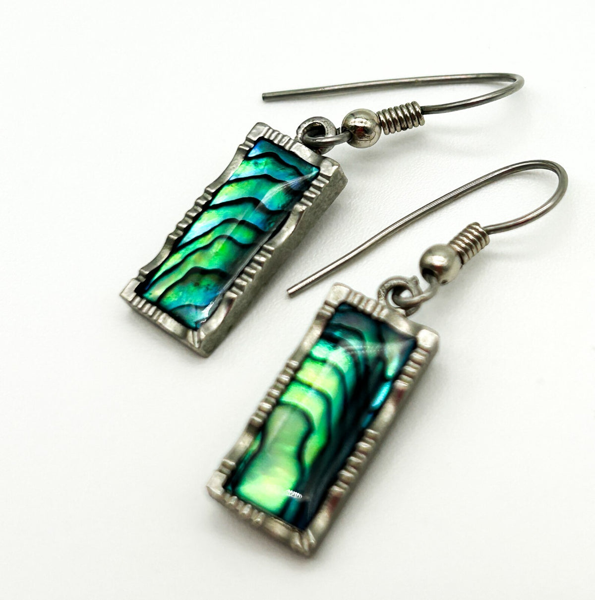 3Pairs Abalone Shell Earrings Iridescent Silver Tone Mixed Styles Teardrop Boho