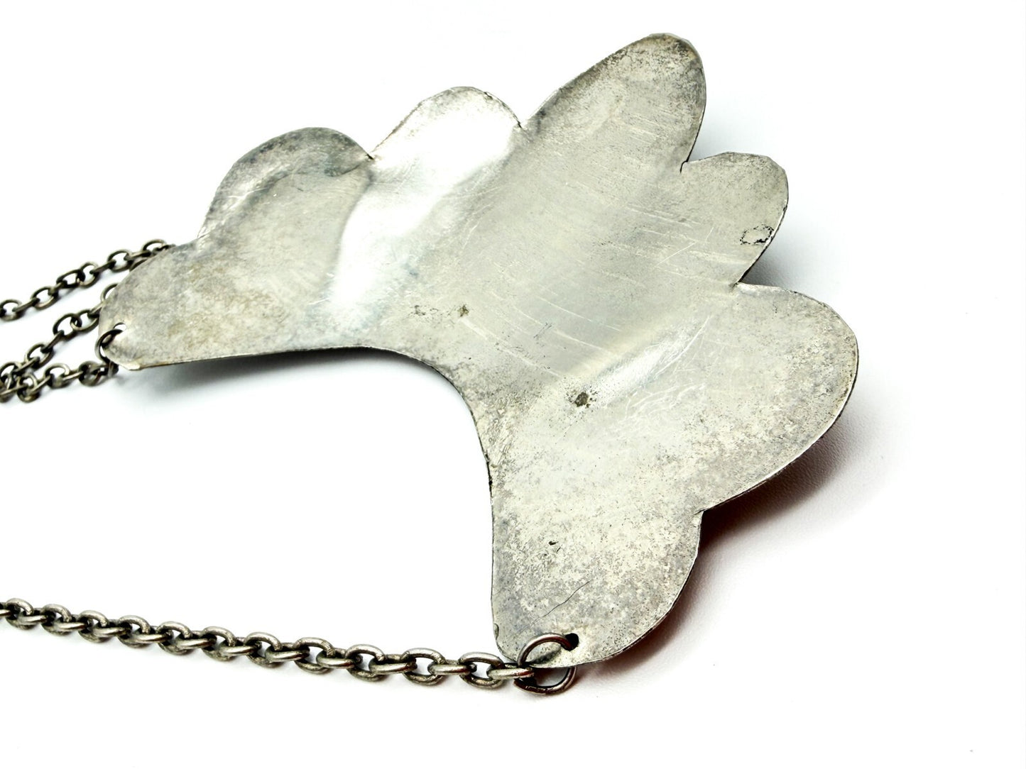 Silver Tone Ornate Ethnic Style Bib Necklace with Semi-Precious Agate Cabochons