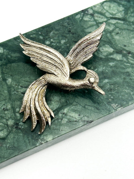 Bird Brooch Silver Tone Flying Bird Wings Pin Vintage MCM Bird Paradise