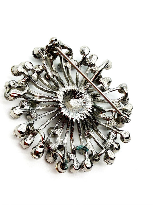 Vintage Rhinestone Starburst Pendant Brooch Silver Tone Crystal Spray Pin 5cm