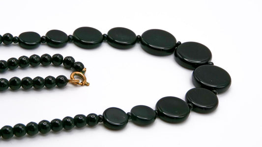 Vintage Graduated Black Disc Bead Necklace