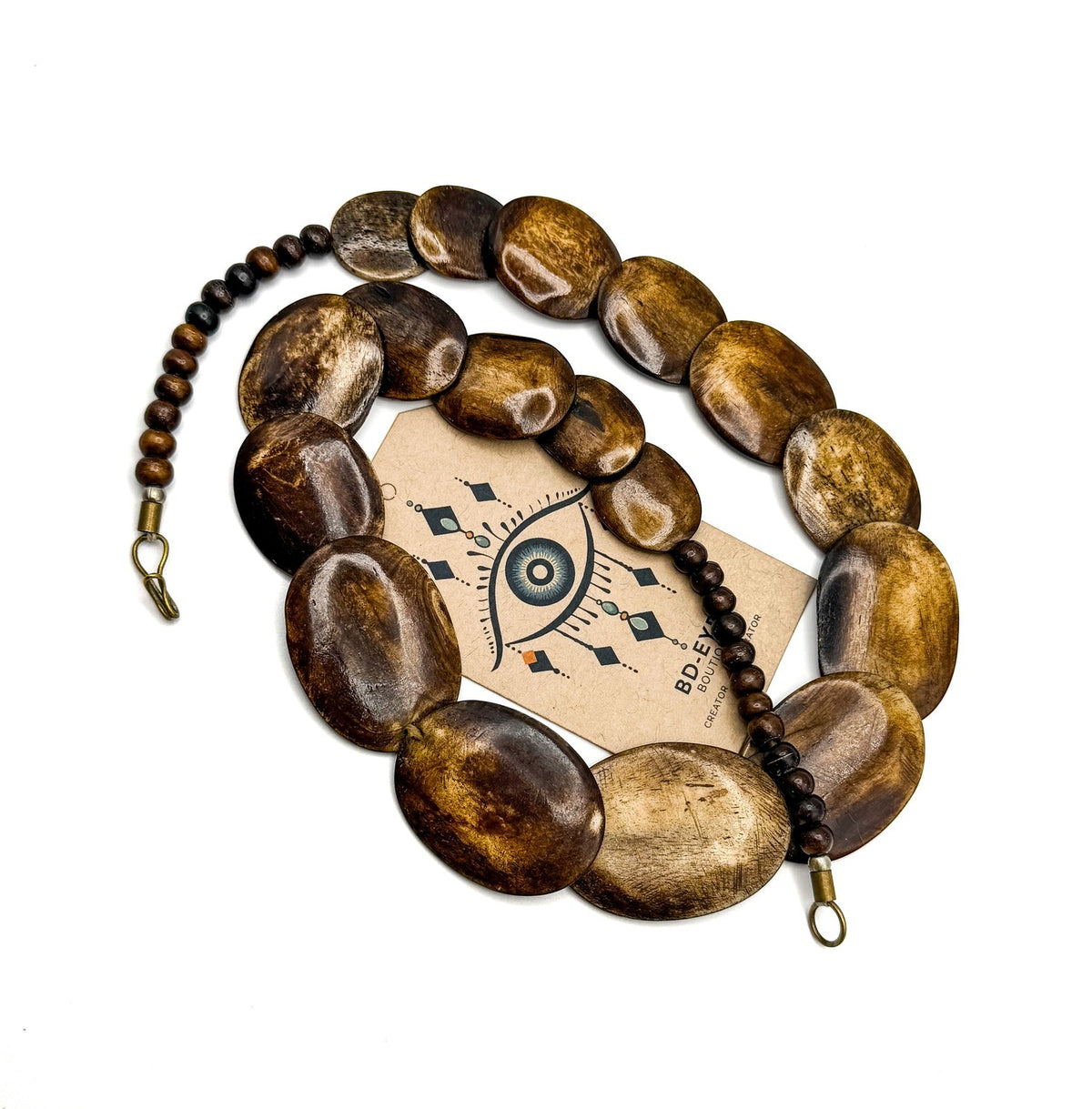 Vintage Carved & Polished Organic Material Graduated Overlapping Oval Necklace