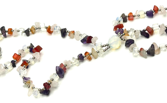 Gemstone Chip Necklace Tassel Drop Amethyst Carnelian Quartz Boho 18”