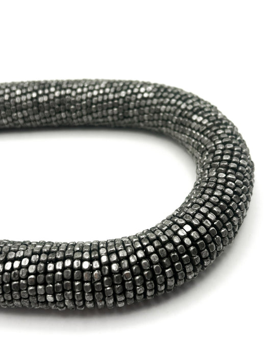 Industrial Coiled Chunky Statement Necklace – Silver Tone – 20”