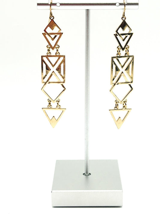 Gold Tone Articulated Geometric Dangle Earrings