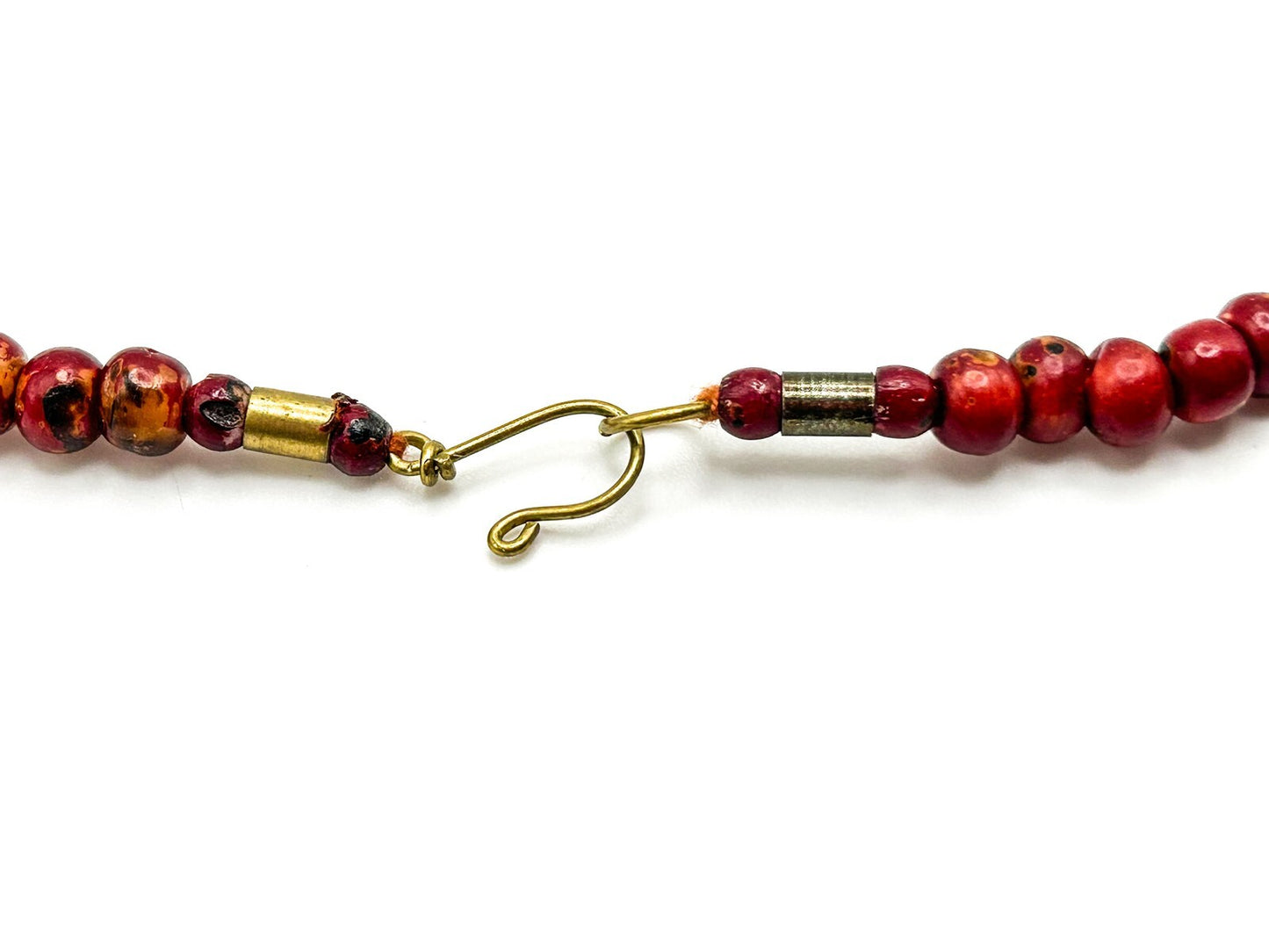 Chunky Deep Red Mottled Speckled Panel Tribal-inspired Statement Necklace - Boho