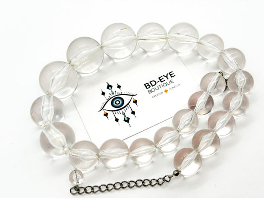 Vintage Clear Acrylic Bead Necklace Chunky Graduated Transparent Bubble 90s Y2K
