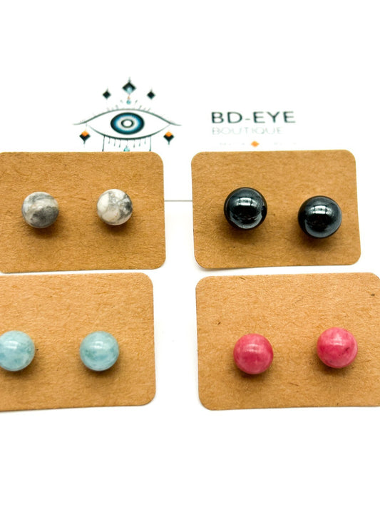 Set of 4 Pairs Semi-Precious Gemstone Stud Earrings 925 Sterling & 14TK Markings