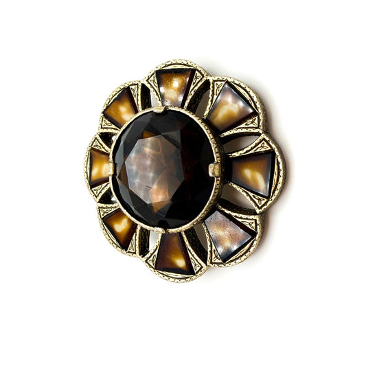 Signed Scottish MIRACLE Brooch Burnt Orange Brown Glass Cabouchons