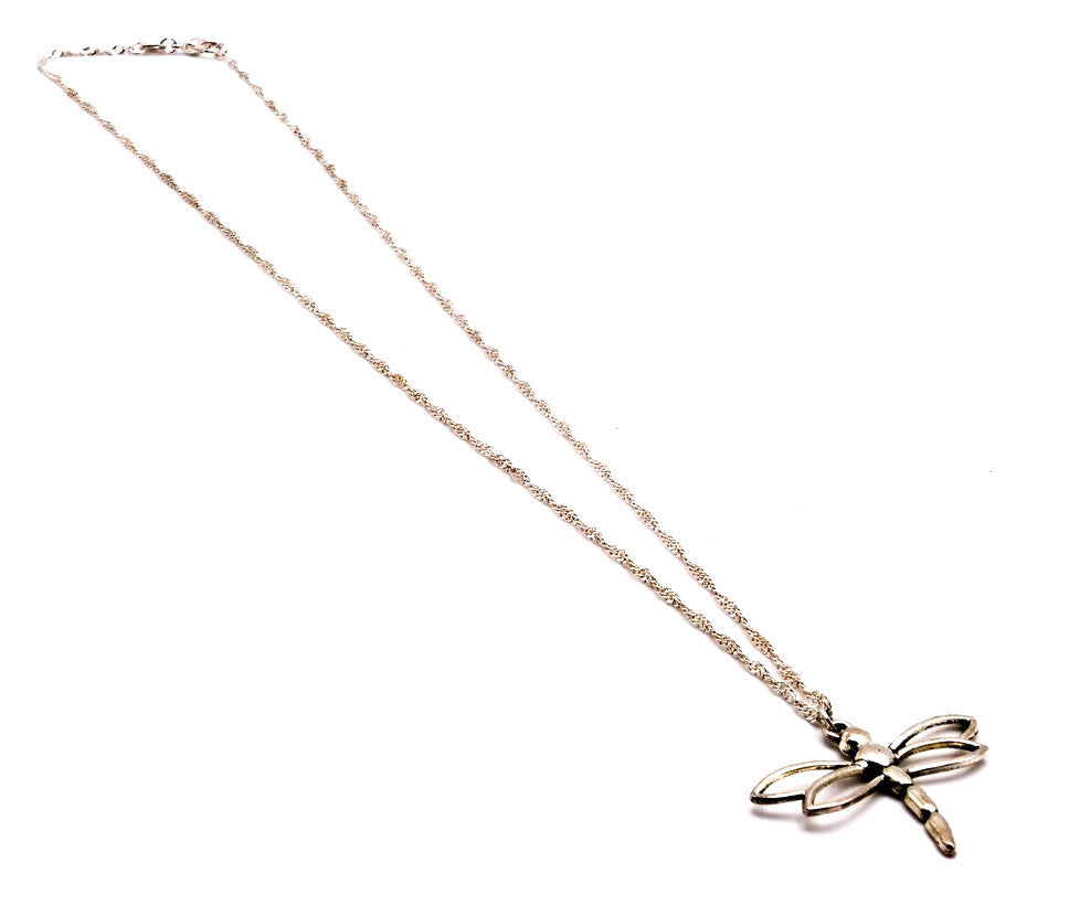 Silver Tone Dragonfly Pendant Necklace Chain Marked 925