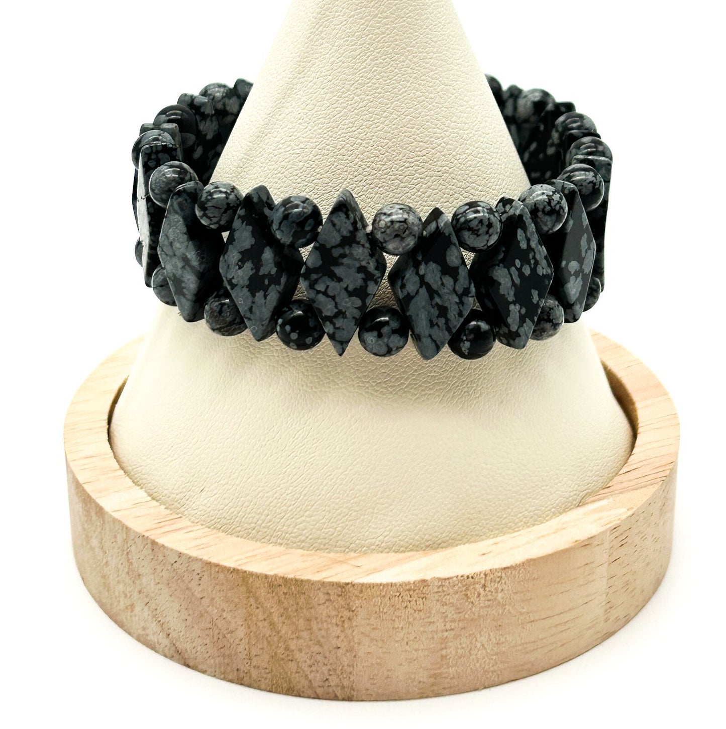 Snowflake Obsidian Stretch Bracelet with Diamond Beads