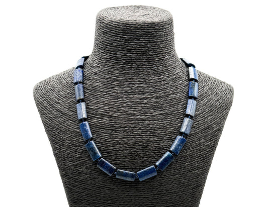 Lapis Lazuli Rectangular Bead Necklace Hand Knotted Blue Stone 19” Gemstone