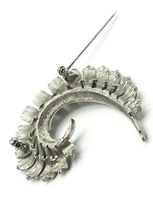 Vintage Unsigned CORO Feather Plume Brooch Silver Tone