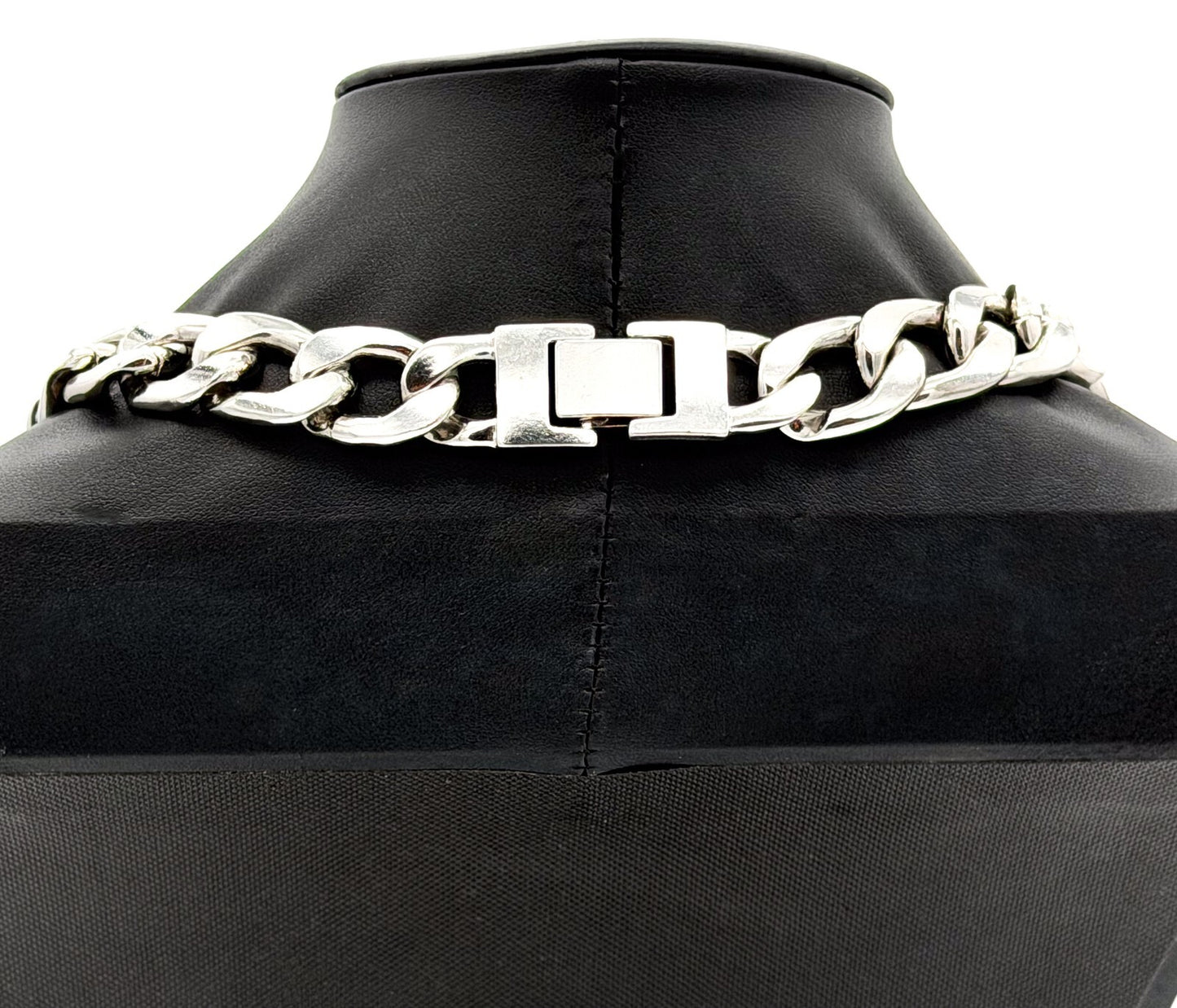 Heavy Curb Chain Necklace Silver Tone Chunky Link Statement 17.5”